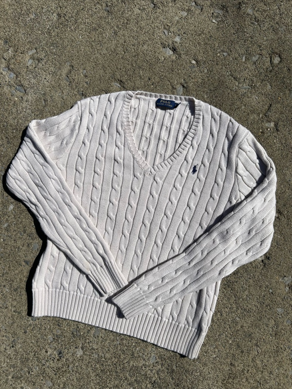 Ralph Lauren women’s Cable Knit V-Neck Sweater - Light Cream